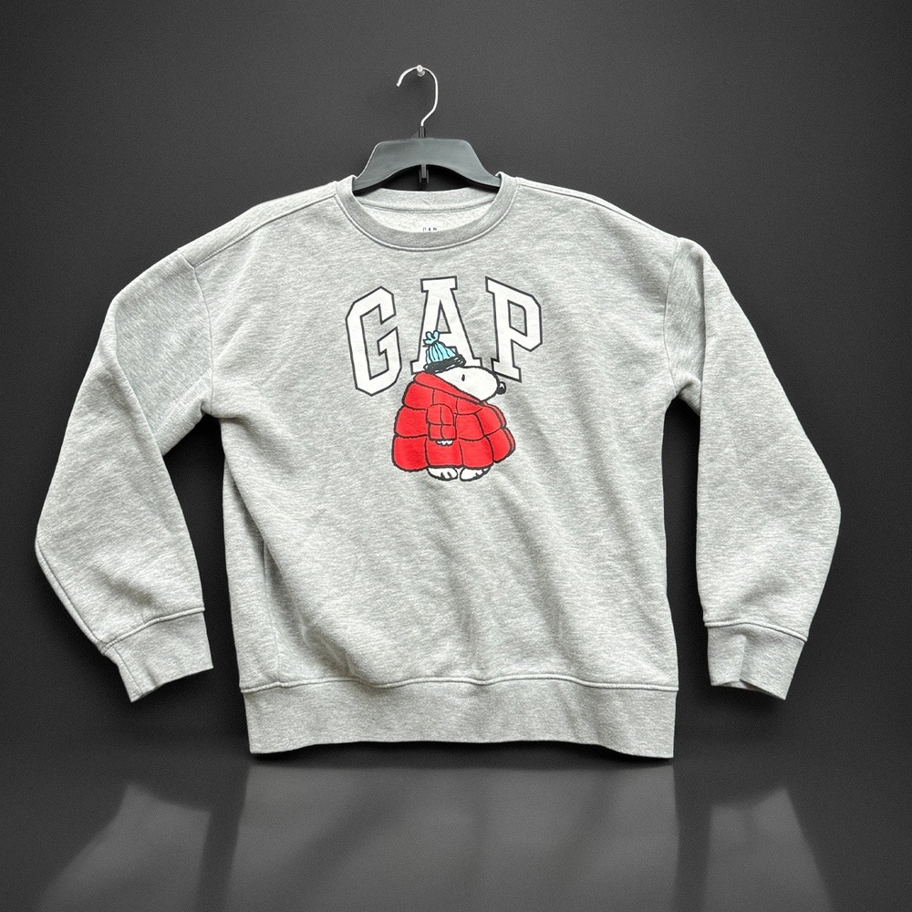 Gap Sweatshirt Kids XXL 14-16 Gray Snoopy Peanuts Graphic Fleece Preppy